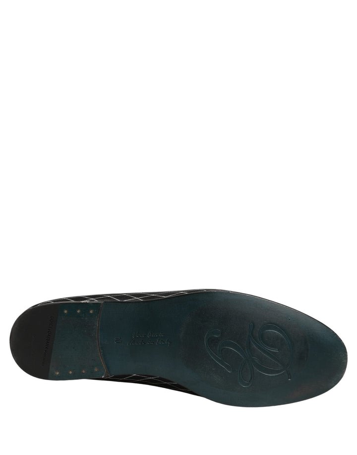 Men’s Dolce &amp; Gabbana Black Velvet Diamond Stitched Loafers Shoes