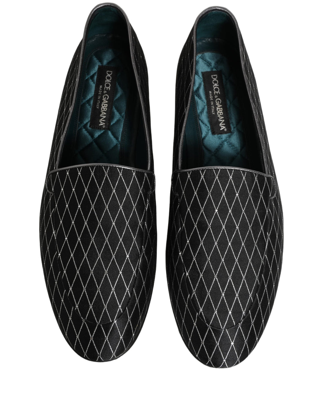 Men’s Dolce &amp; Gabbana Black Velvet Diamond Stitched Loafers Shoes