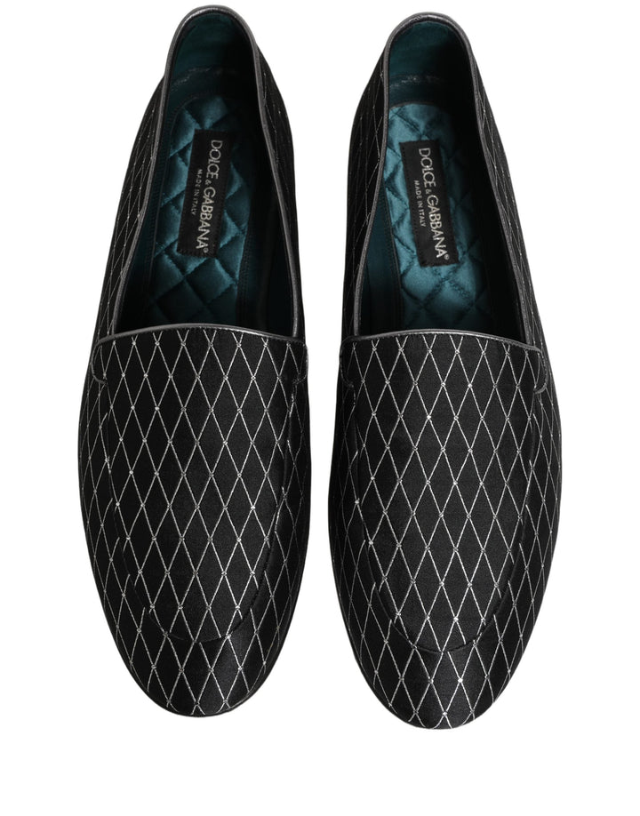 Men’s Dolce &amp; Gabbana Black Velvet Diamond Stitched Loafers Shoes
