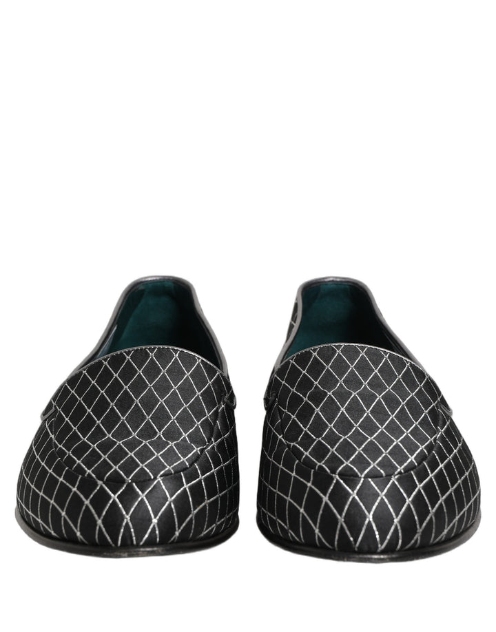 Men’s Dolce &amp; Gabbana Black Velvet Diamond Stitched Loafers Shoes
