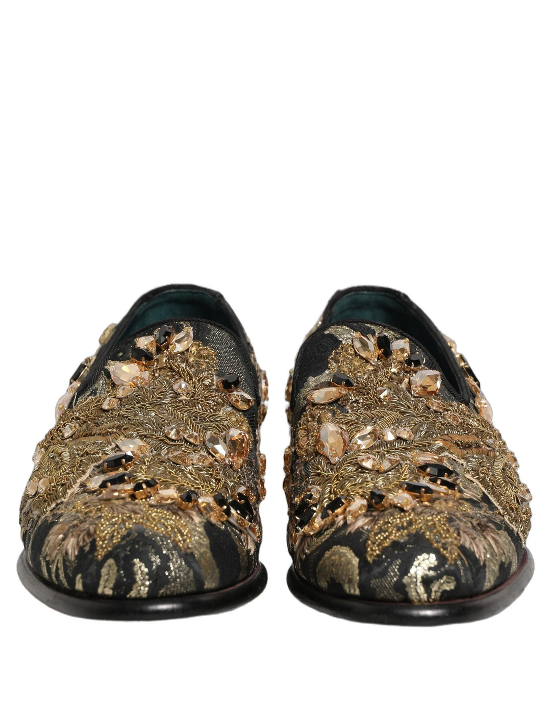 Men’s Dolce &amp; Gabbana Black Velvet Embellished Dress Loafers Shoes