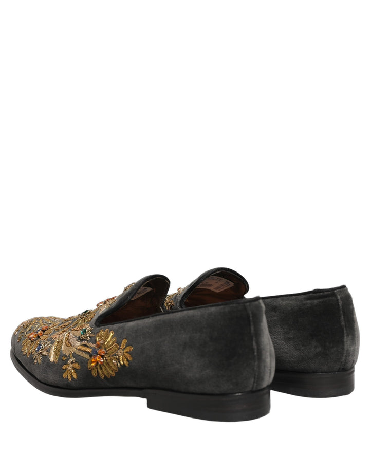 Men’s Dolce &amp; Gabbana Black Velvet Embellished Dress Loafers Shoes