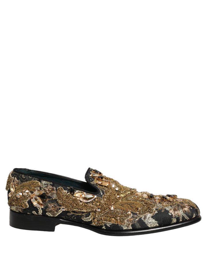 Men’s Dolce &amp; Gabbana Black Velvet Embellished Dress Loafers Shoes