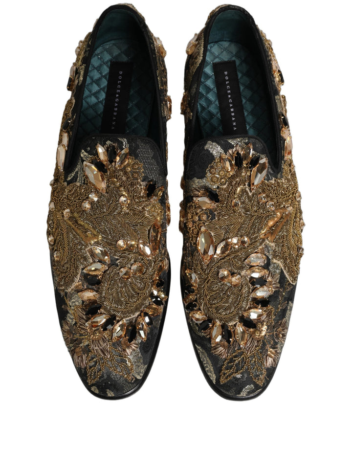 Men’s Dolce &amp; Gabbana Black Velvet Embellished Dress Loafers Shoes