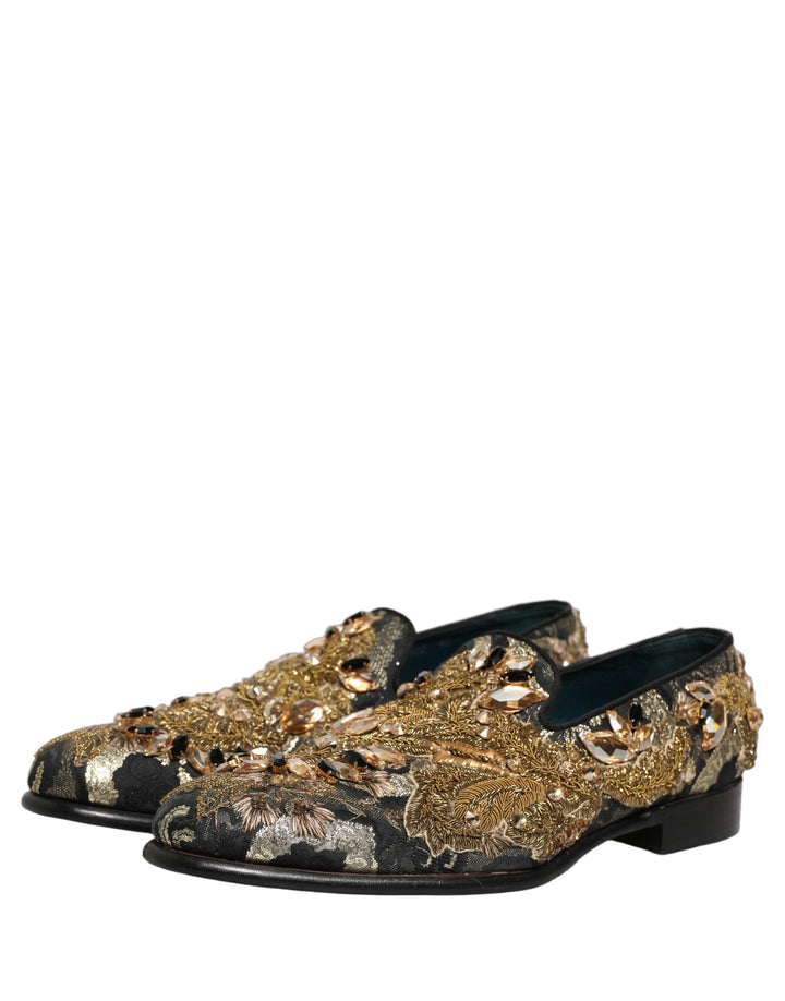 Men’s Dolce &amp; Gabbana Black Velvet Embellished Dress Loafers Shoes