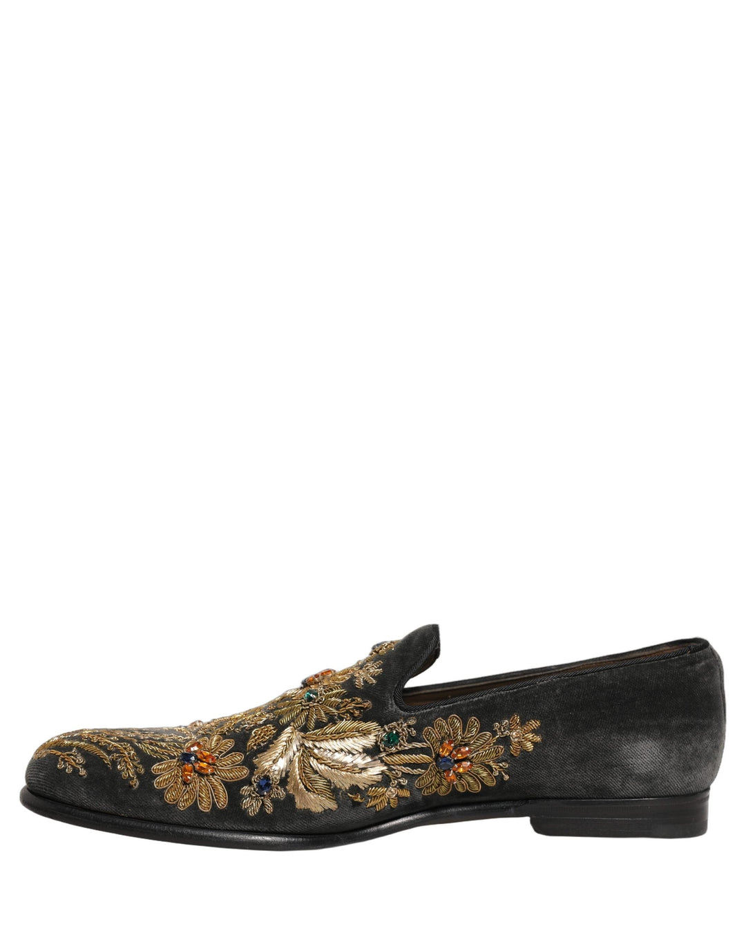 Men’s Dolce &amp; Gabbana Black Velvet Embellished Dress Loafers Shoes