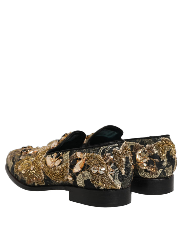 Men’s Dolce &amp; Gabbana Black Velvet Embellished Dress Loafers Shoes