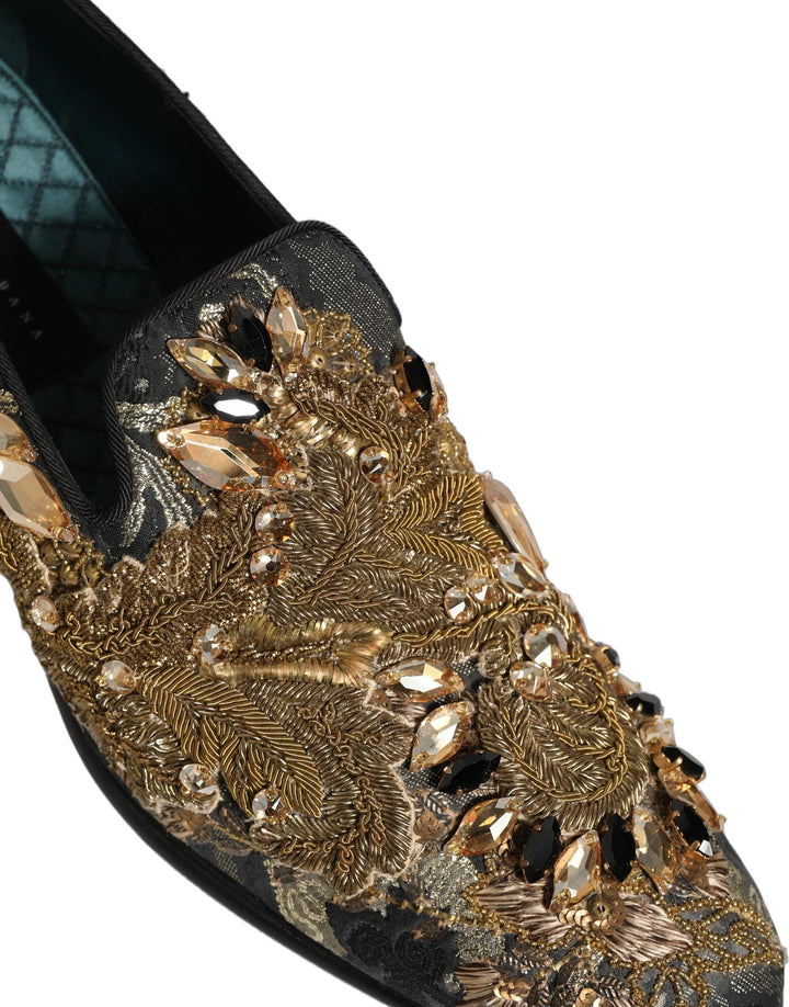 Men’s Dolce &amp; Gabbana Black Velvet Embellished Dress Loafers Shoes