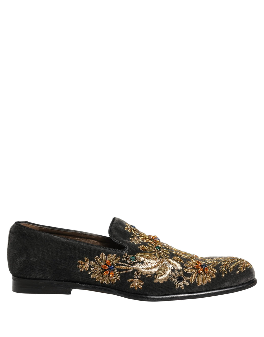 Men’s Dolce & Gabbana Black Velvet Embellished Dress Loafers Shoes