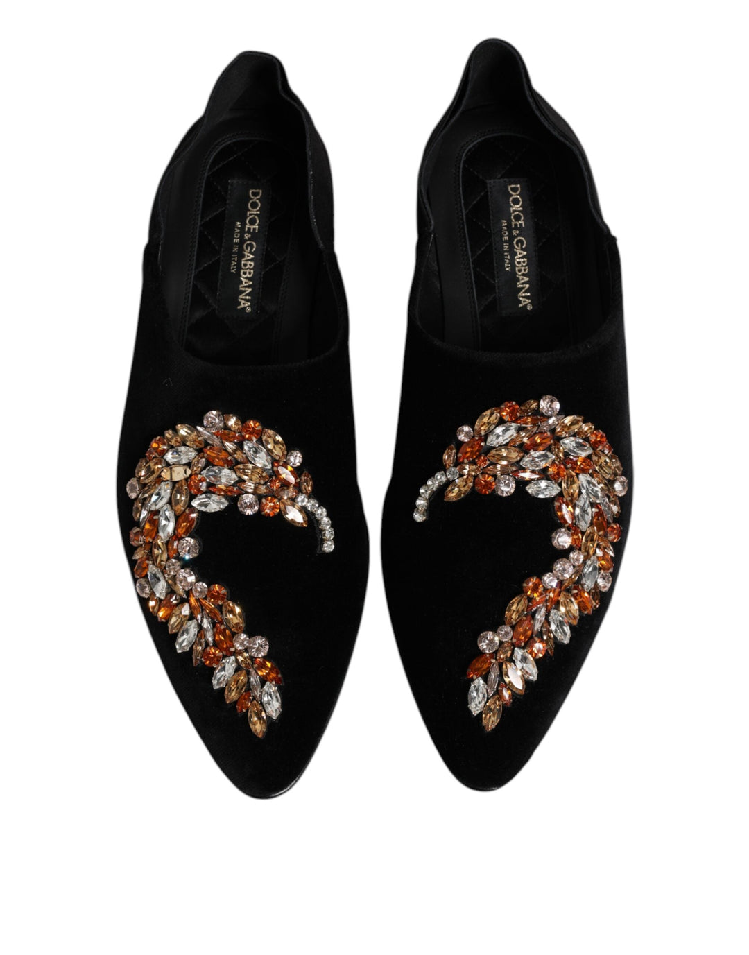 Men’s Dolce &amp; Gabbana Black Velvet Embellished Loafer Slip on Shoes