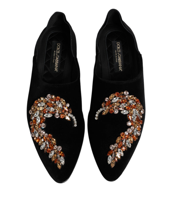 Men’s Dolce &amp; Gabbana Black Velvet Embellished Loafer Slip on Shoes