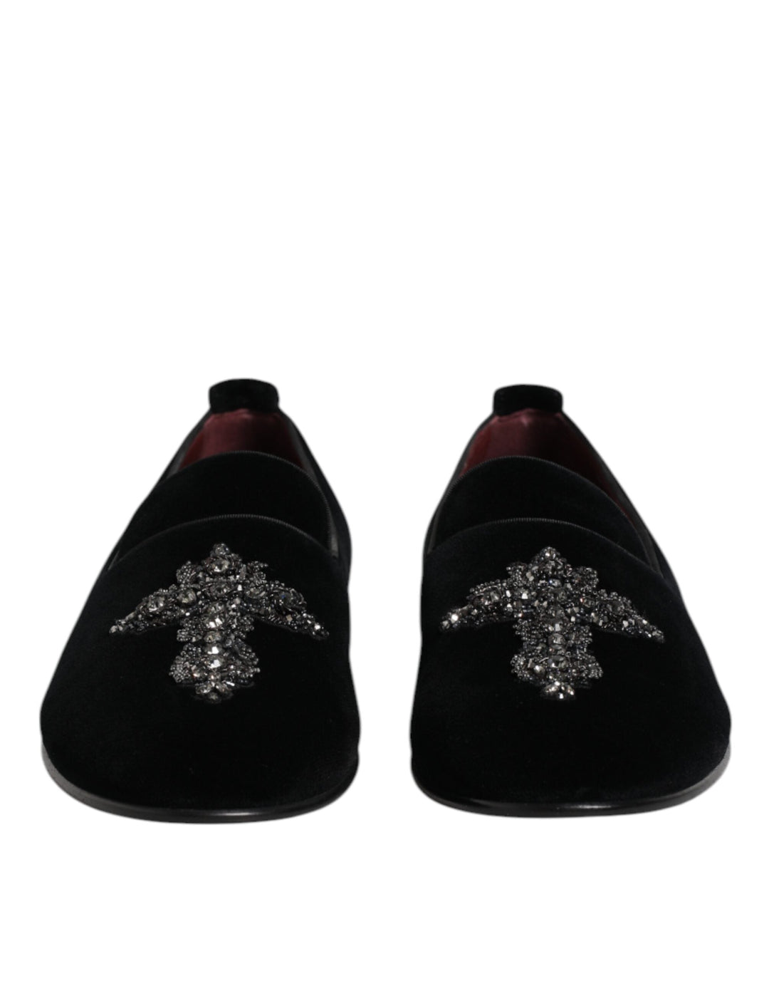 Men’s Dolce &amp; Gabbana Black Velvet Embellished Loafer Slip on Shoes