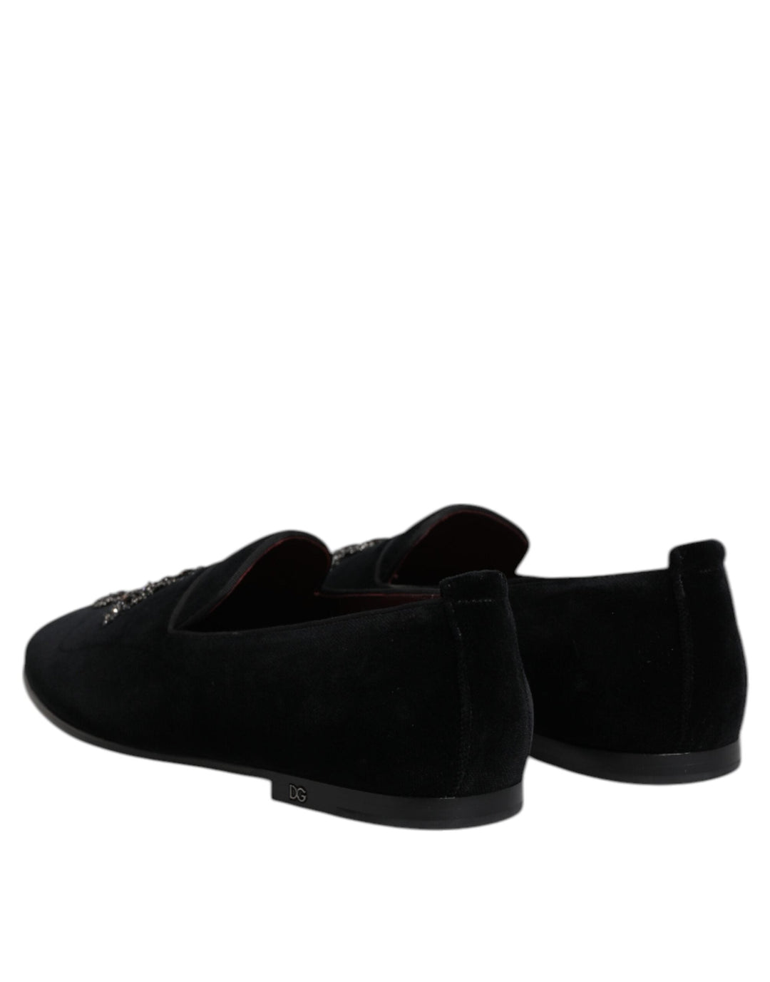 Men’s Dolce &amp; Gabbana Black Velvet Embellished Loafer Slip on Shoes