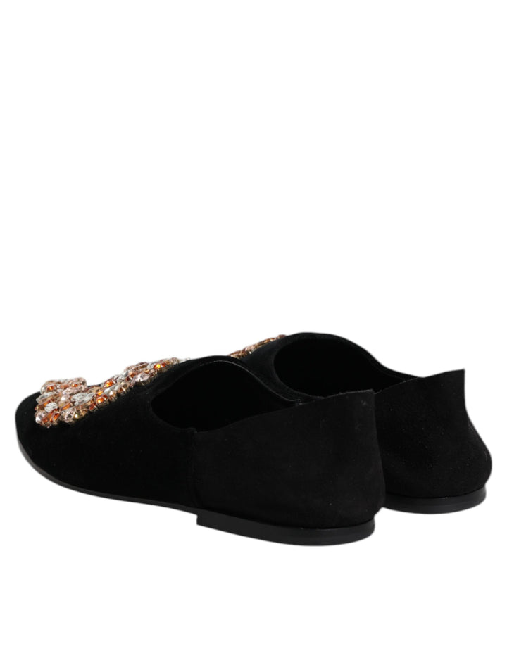 Men’s Dolce &amp; Gabbana Black Velvet Embellished Loafer Slip on Shoes