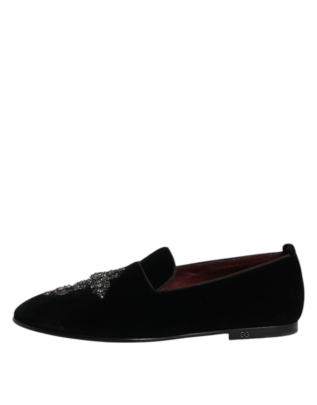 Men’s Dolce &amp; Gabbana Black Velvet Embellished Loafer Slip on Shoes
