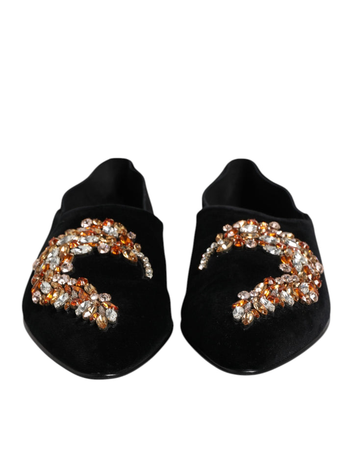 Men’s Dolce &amp; Gabbana Black Velvet Embellished Loafer Slip on Shoes