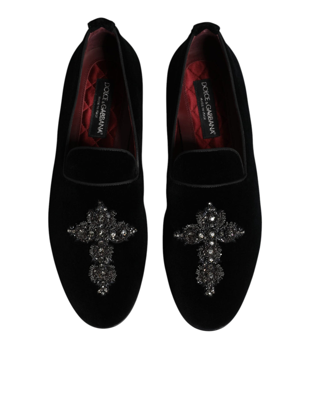 Men’s Dolce &amp; Gabbana Black Velvet Embellished Loafer Slip on Shoes
