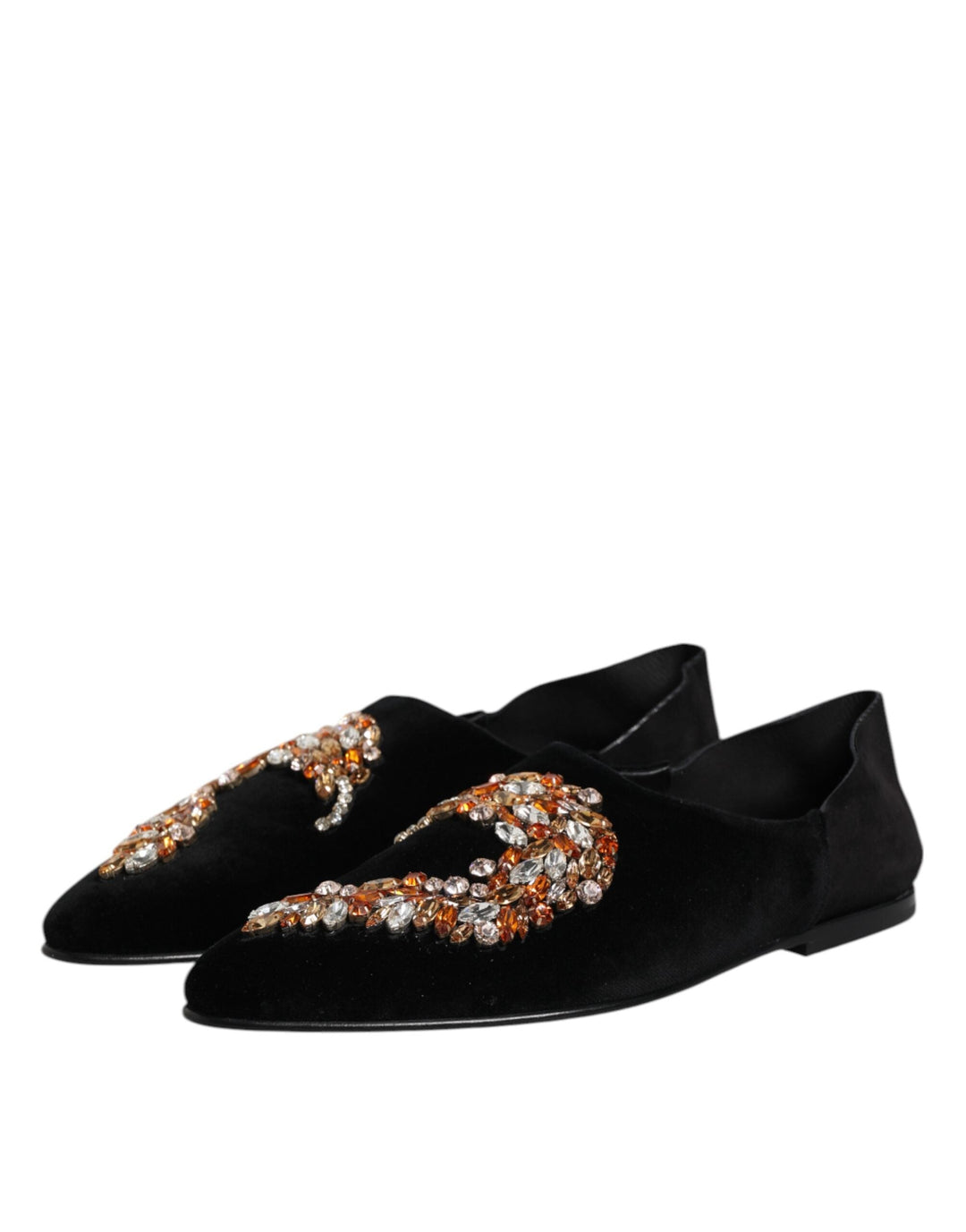 Men’s Dolce &amp; Gabbana Black Velvet Embellished Loafer Slip on Shoes