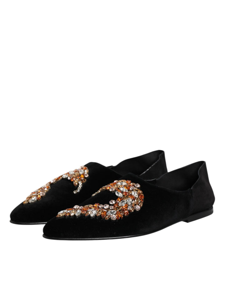 Men’s Dolce &amp; Gabbana Black Velvet Embellished Loafer Slip on Shoes