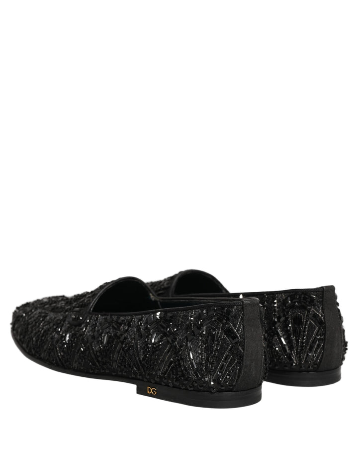 Men’s Dolce &amp; Gabbana Black Velvet Embroidered Dress Loafers Shoes