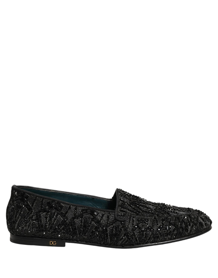 Men’s Dolce &amp; Gabbana Black Velvet Embroidered Dress Loafers Shoes