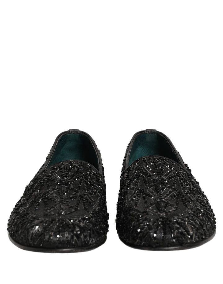 Men’s Dolce &amp; Gabbana Black Velvet Embroidered Dress Loafers Shoes