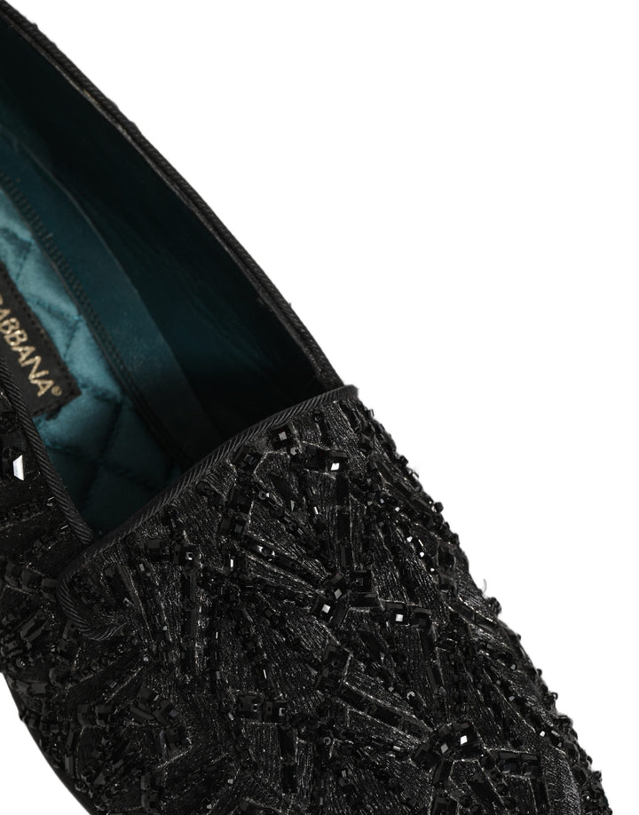 Men’s Dolce &amp; Gabbana Black Velvet Embroidered Dress Loafers Shoes