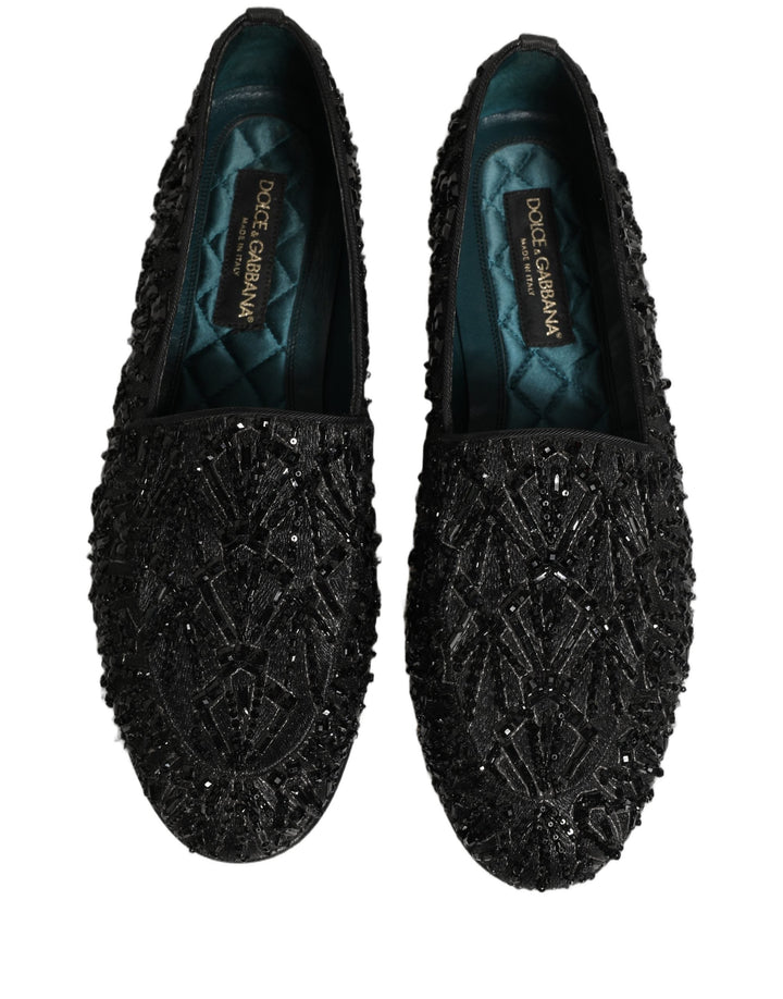 Men’s Dolce &amp; Gabbana Black Velvet Embroidered Dress Loafers Shoes