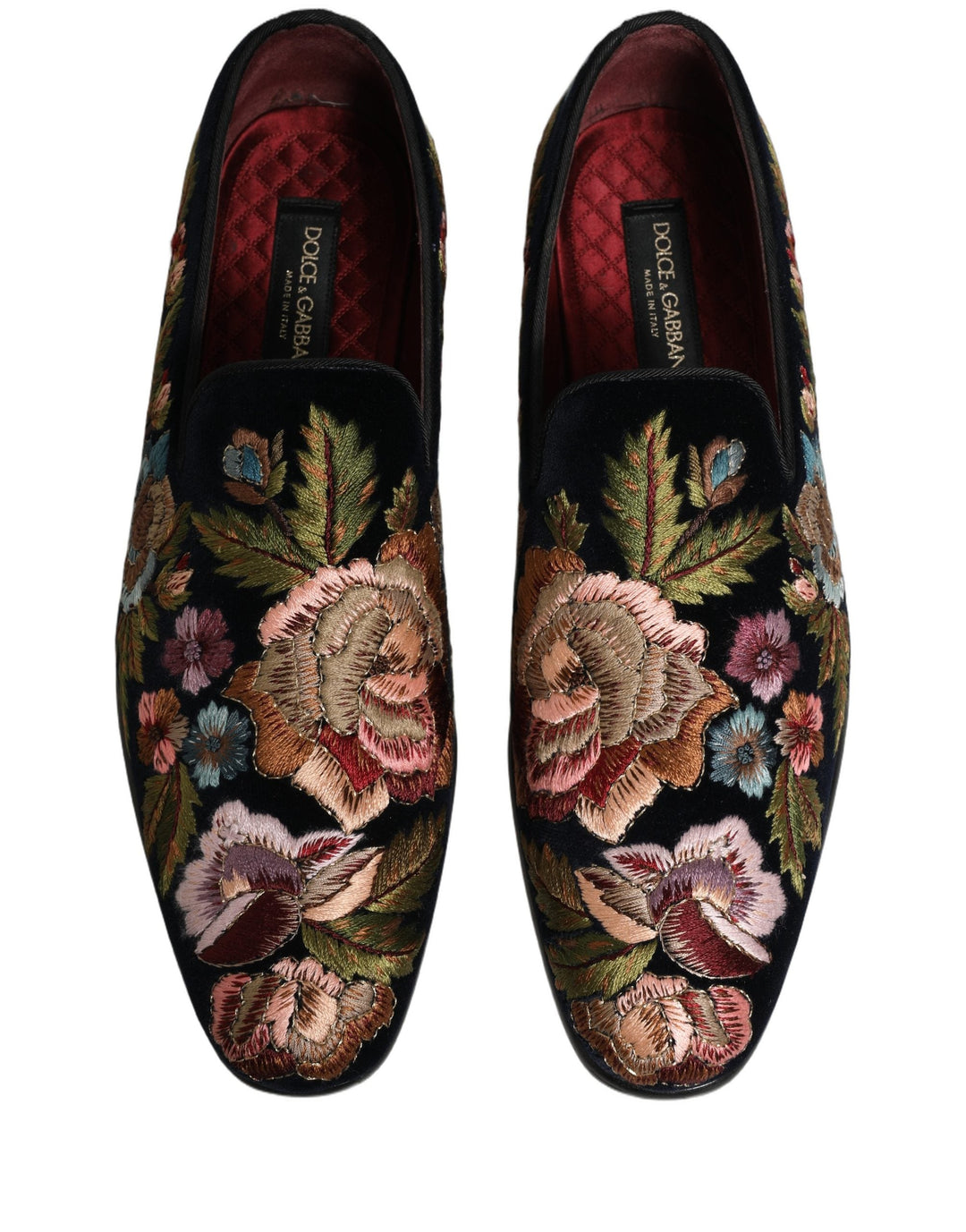 Men’s Dolce &amp; Gabbana Black Velvet Floral Embroidery Loafers Shoes