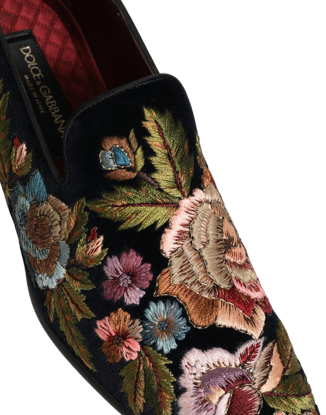 Men’s Dolce &amp; Gabbana Black Velvet Floral Embroidery Loafers Shoes