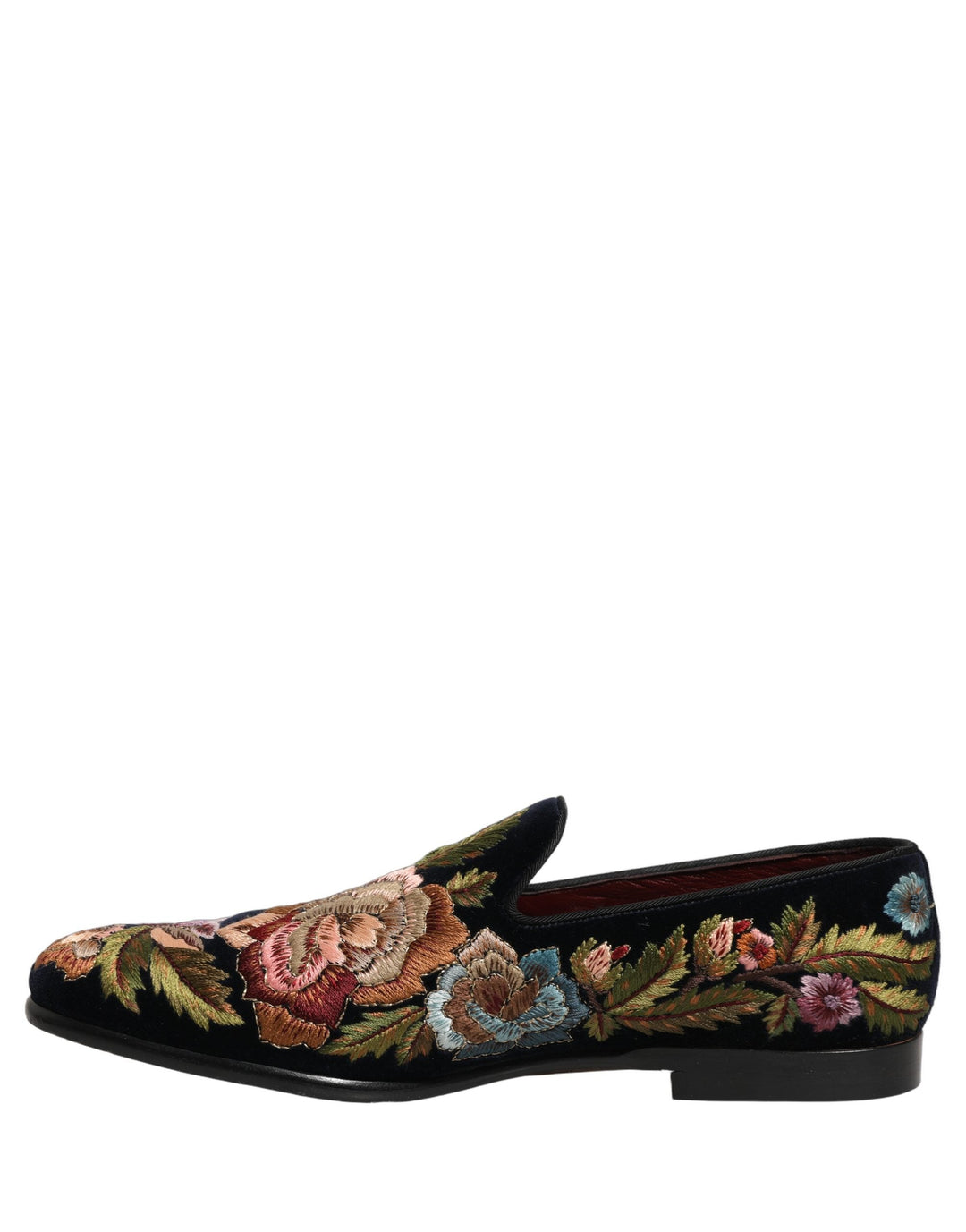 Men’s Dolce &amp; Gabbana Black Velvet Floral Embroidery Loafers Shoes