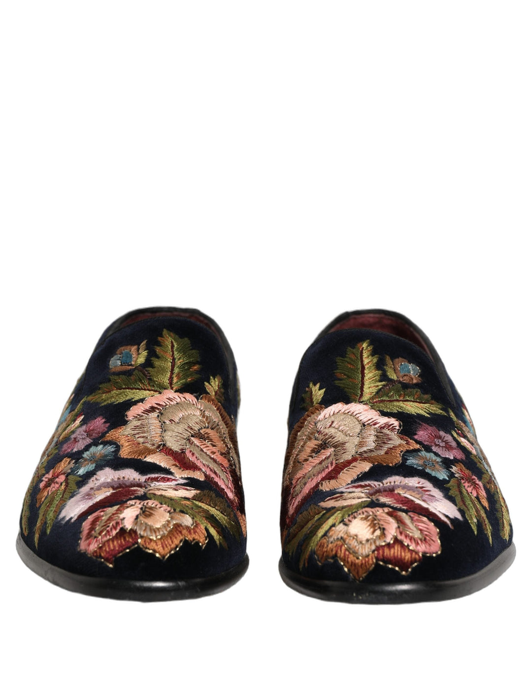 Men’s Dolce &amp; Gabbana Black Velvet Floral Embroidery Loafers Shoes