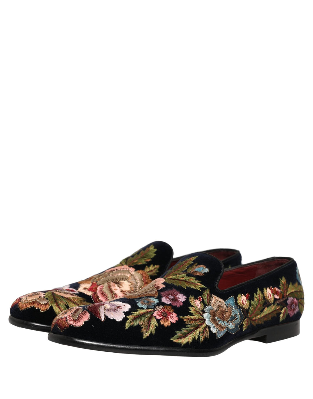 Men’s Dolce &amp; Gabbana Black Velvet Floral Embroidery Loafers Shoes