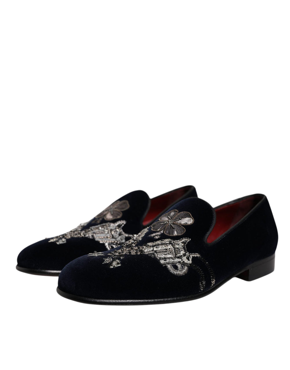 Men’s Dolce & Gabbana Black Velvet Floral Gun Loafers Dress Shoes