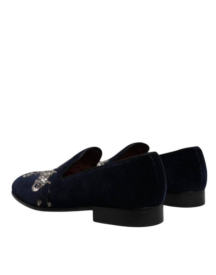 Men’s Dolce &amp; Gabbana Black Velvet Floral Gun Loafers Dress Shoes