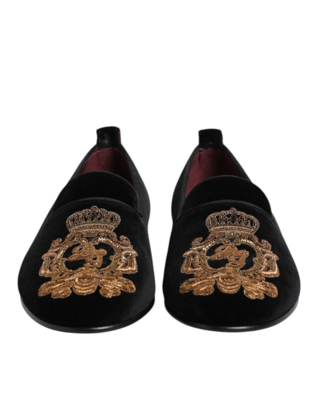 Men’s Dolce &amp; Gabbana Black Velvet Gold Crown Mens Loafers Shoes