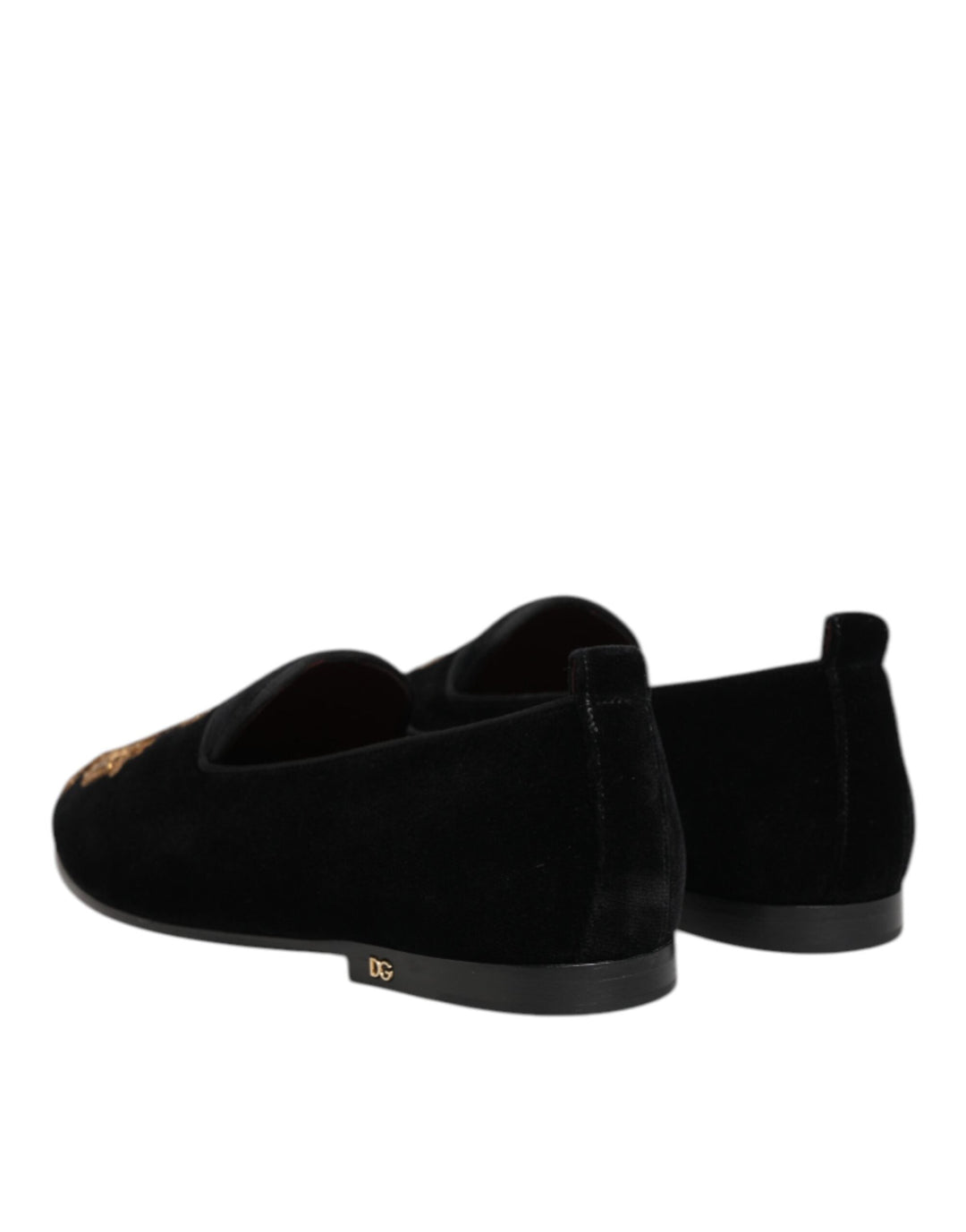Men’s Dolce &amp; Gabbana Black Velvet Gold Crown Mens Loafers Shoes
