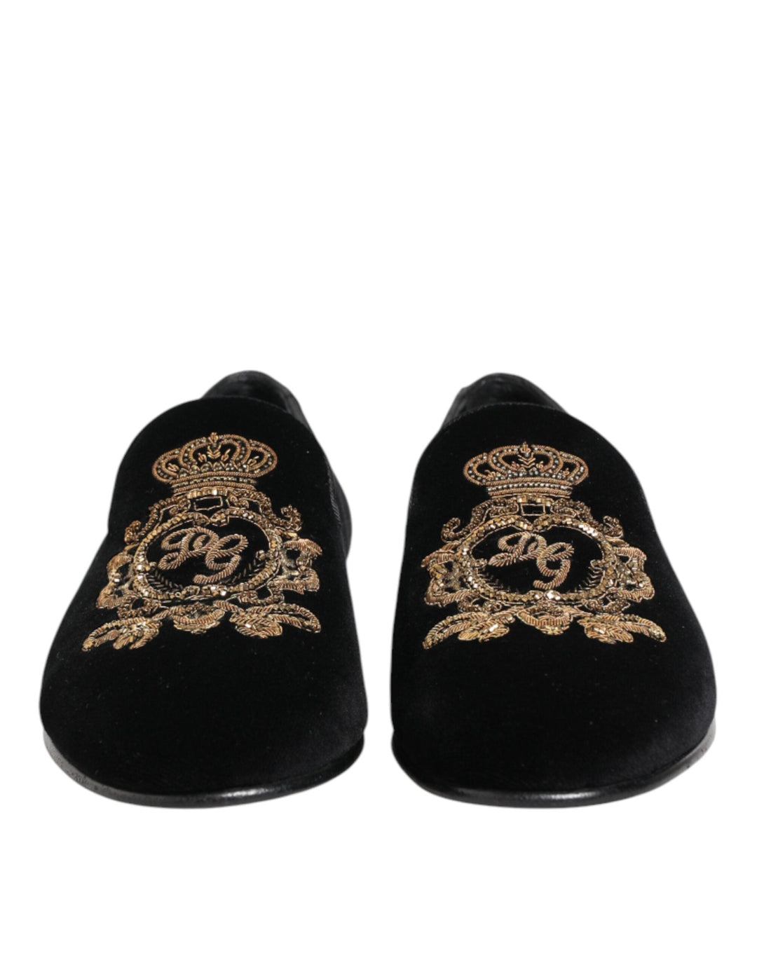 Men’s Dolce & Gabbana Black Velvet Gold Crown Mens Loafers Shoes