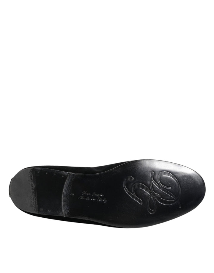 Men’s Dolce &amp; Gabbana Black Velvet Gold Crown Mens Loafers Shoes