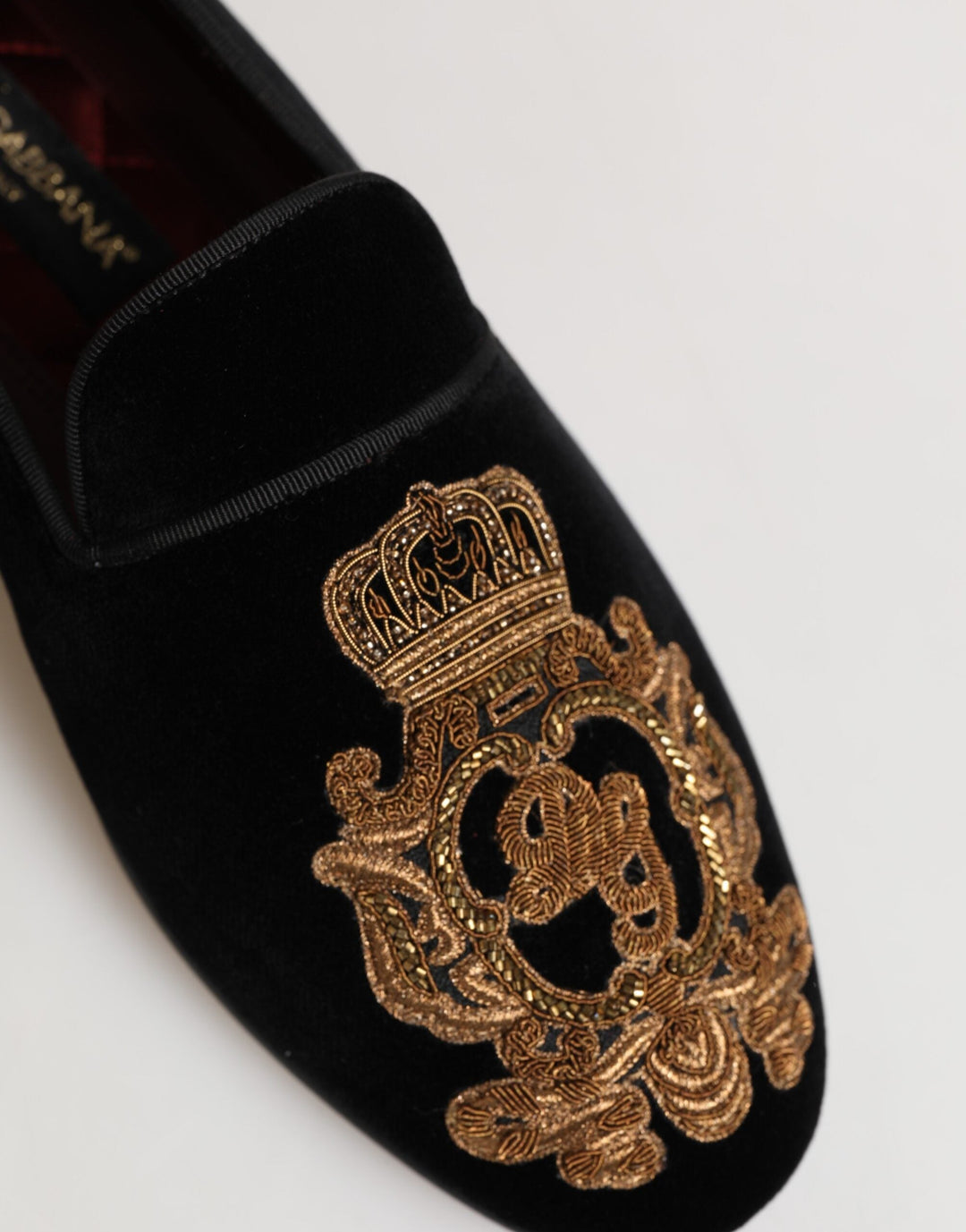 Men’s Dolce &amp; Gabbana Black Velvet Gold Crown Mens Loafers Shoes