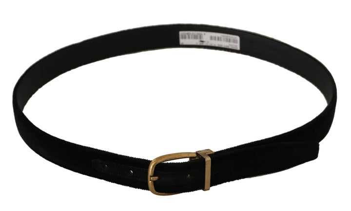 Dolce &amp; Gabbana Black Velvet Leather Gold Tone Metal Buckle Belt