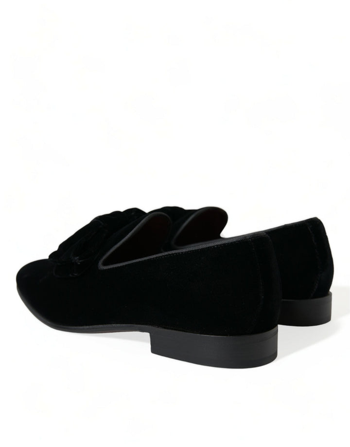 Men’s Dolce &amp; Gabbana Black Velvet Loafers Formal Dress Shoes