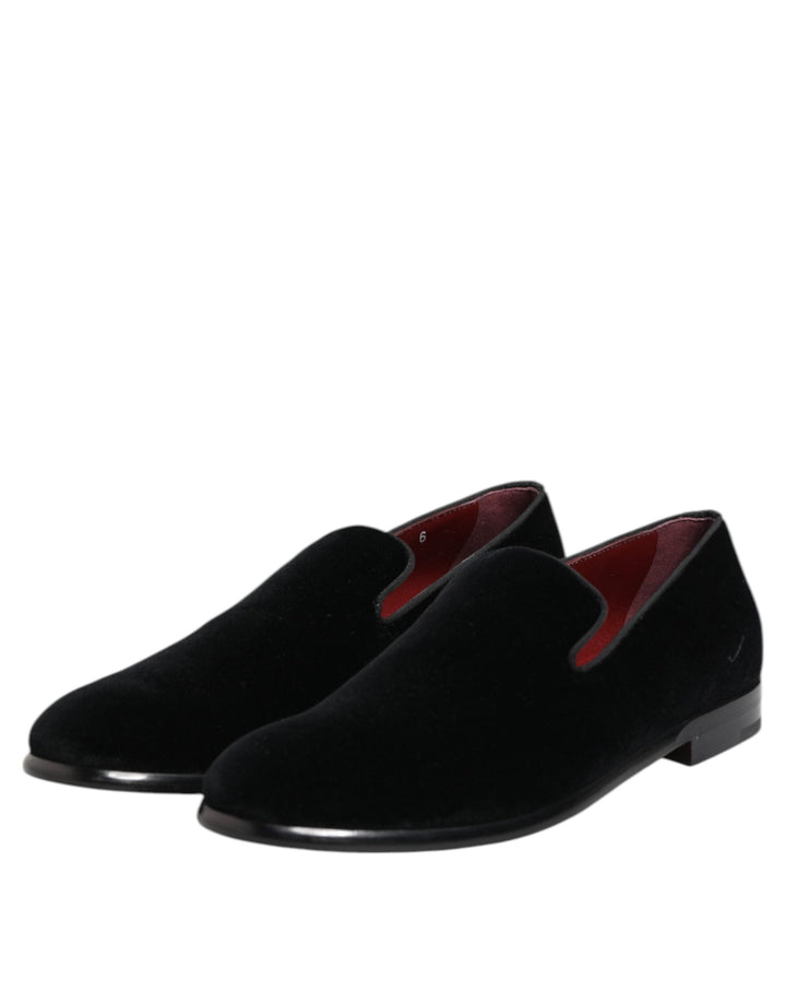 Men’s Dolce &amp; Gabbana Black Velvet Loafers Formal Men Dress Shoes