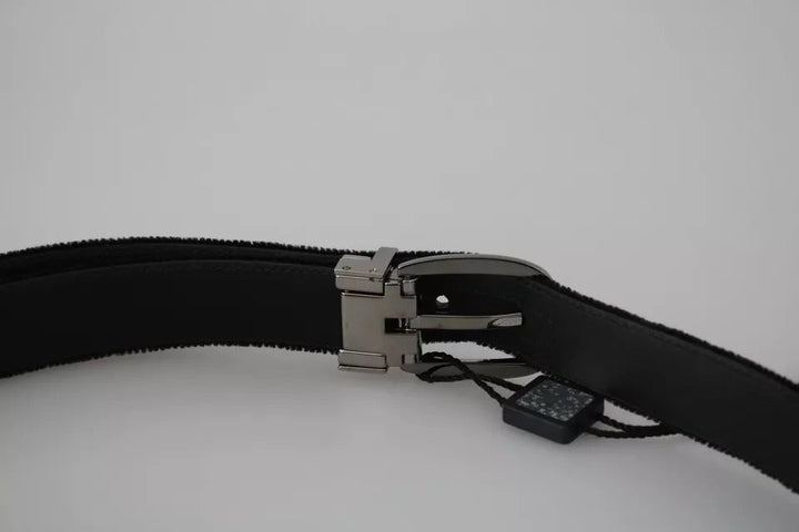 Dolce &amp; Gabbana Black Velvet Silver Tone Metal Buckle Men Belt