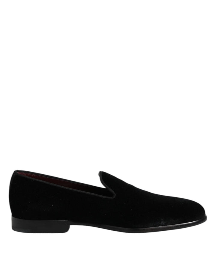 Men’s Dolce &amp; Gabbana Black Velvet Slip on Loafers Formal Shoes