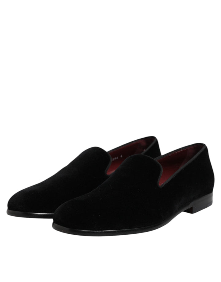 Men’s Dolce &amp; Gabbana Black Velvet Slip on Loafers Formal Shoes