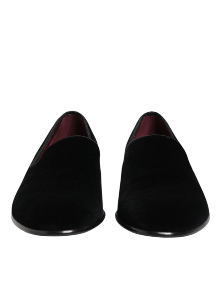 Men’s Dolce &amp; Gabbana Black Velvet Slip on Loafers Men Formal Shoes