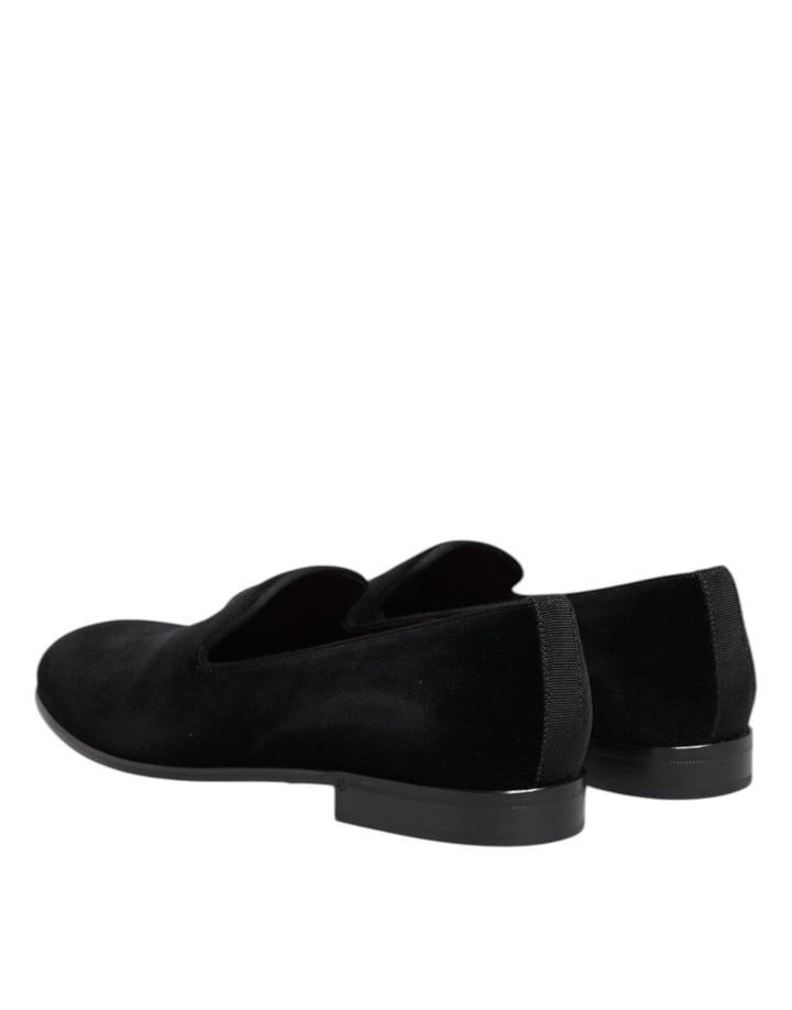 Men’s Dolce &amp; Gabbana Black Velvet Slip on Loafers Men Formal Shoes
