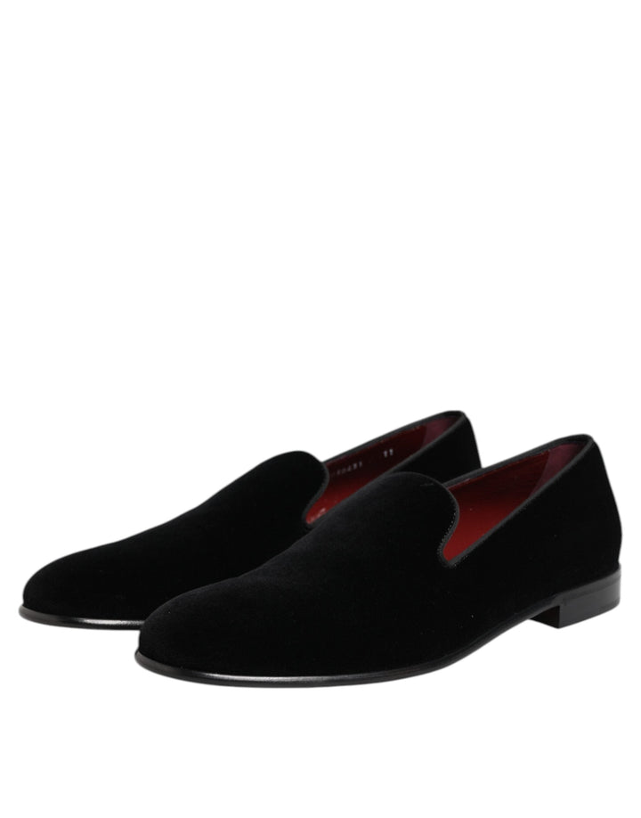 Men’s Dolce &amp; Gabbana Black Velvet Slip on Loafers Men Formal Shoes