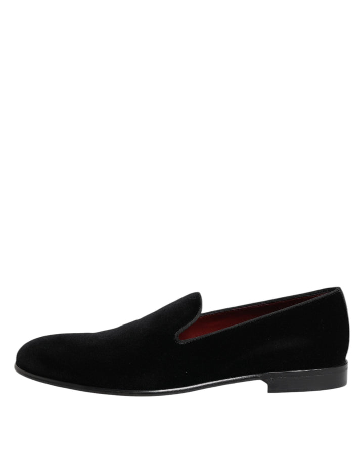 Men’s Dolce &amp; Gabbana Black Velvet Slip on Loafers Men Formal Shoes